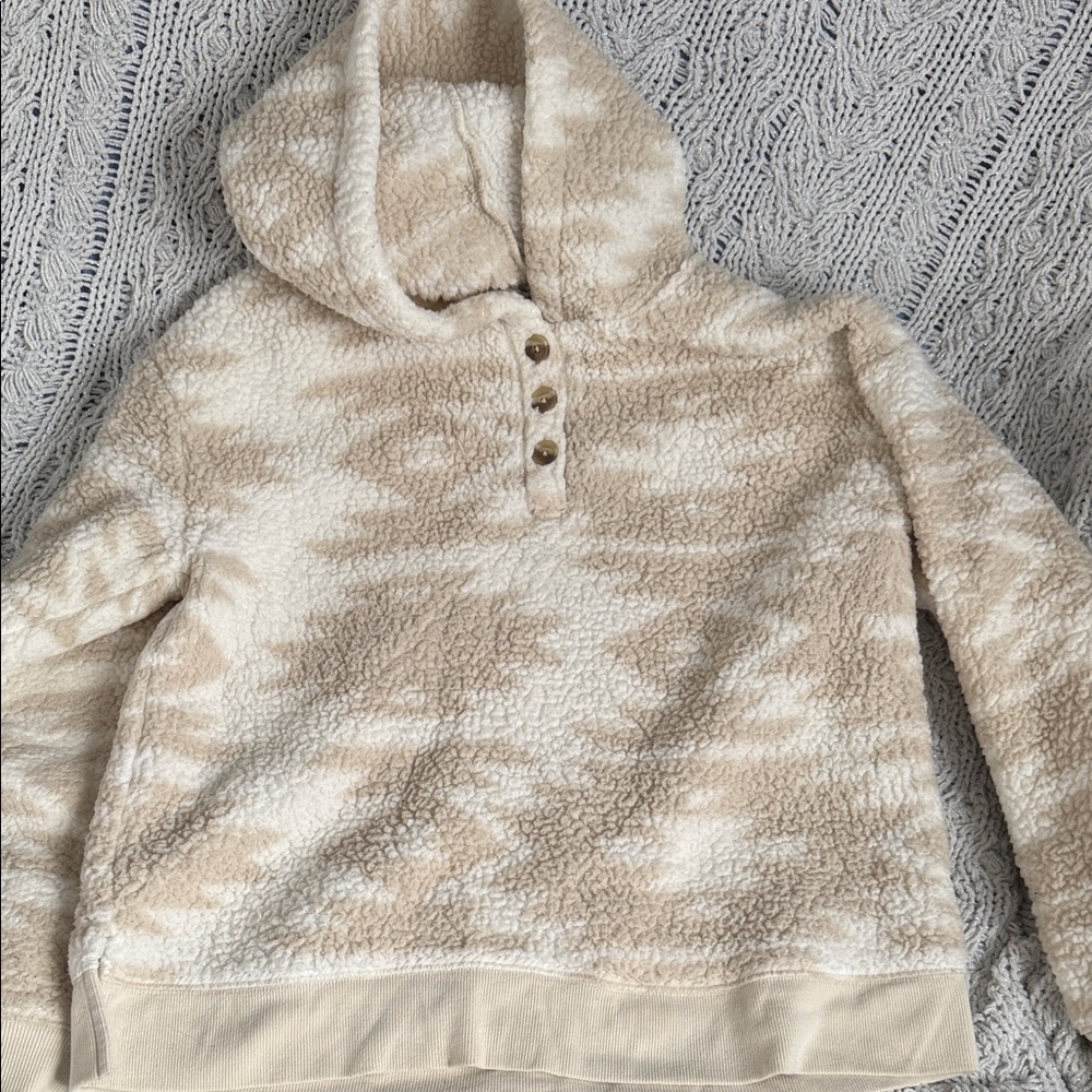 Cozy Sonoma Henley Sherpa Cream and Tan Southwestern Geometric Women's Hoodie